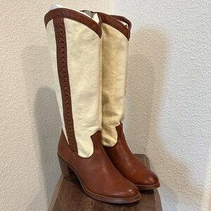 Brown and Cream Women's Western Boots
